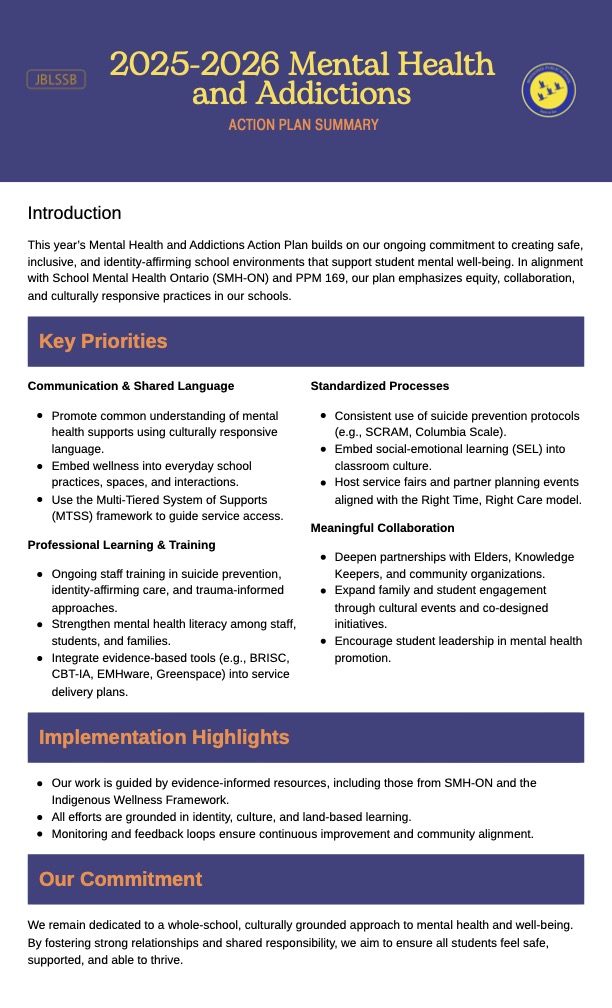 2025-2026 MH&A Action Plan Summary